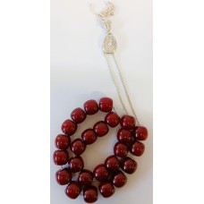 Κομπολόι από ασήμι 925 με χάντρες από κεχριμπάρι φατουράν χρώματος κόκκινου (KOM14)